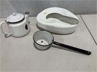 Enamel Tea Pot, Water Ladle, Bed Pan