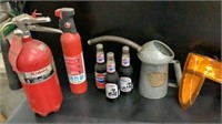 Fire Extinguishers (3), Oil Can, Pepsi Bottles,