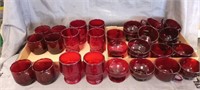 (32) Pcs. Assorted Ruby Red Glassware