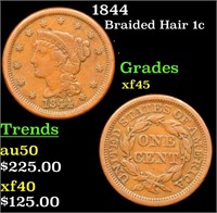 1844 Braided Hair Large Cent 1c Grades xf+
