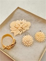 Estate Jewellery Ivory Carved Ring/brooch /earring