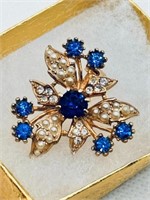 Antique Seed Pearl Brooch w/ Deep blue stones