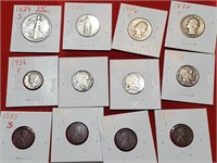 1930s walking standing liberty silver 12 coins