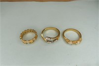 3- 18K H.G.E. Electroplate Rings Sz 5, 6 3/4,71/2