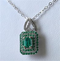 $7600. 10kt. Emerald (0.38ct) & Side Emeralds Neck