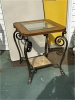 Heavy Iron Glass Top Side Table