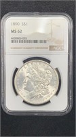 1890 NGC MS62 Silver Morgan Dollar