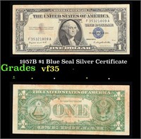 1957B $1 Blue Seal Silver Certificate Grades vf++