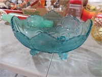 JEANETTE GLASS LOMBARDI BLUE ICE FOOTED BOWL