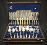 Wood boxed canteen English silver plate cutlery