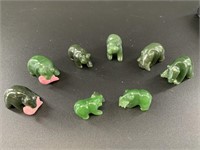 Collection of 8 Alaskan Kobuk jade, carved bear st