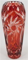 * Poland Ruby Red Cut to Clear Crystal Vase - 7