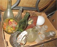 Glass bee catcher with vintage bottles, shades,