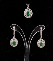 Emerald & Cubic Zirconia Pendant & Earrings RV$500