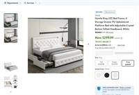 E5182  Homfa King LED Bed, 4-Drawer, White
