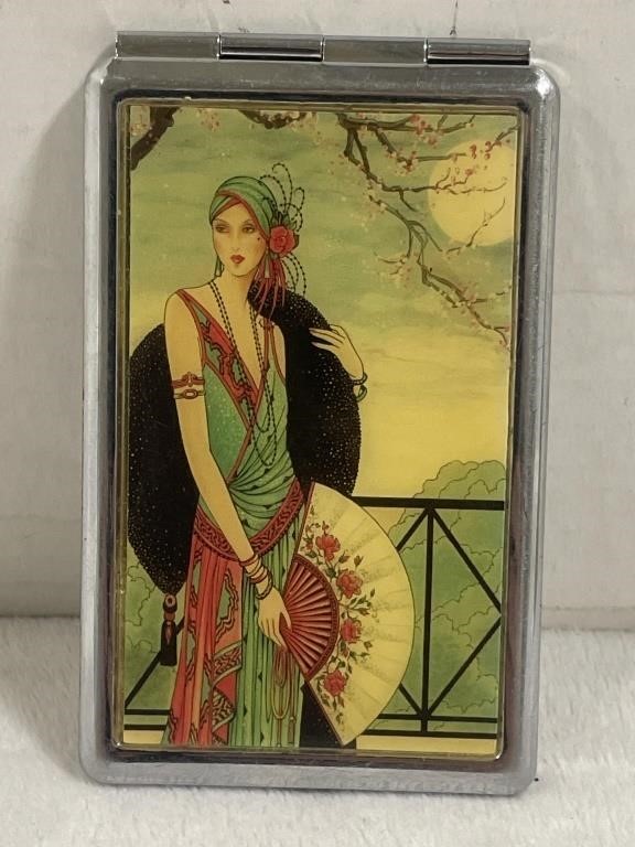 Vintage flapper girl mirrored compact. Approx.