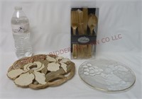 Brass Trivet, Dessert Plate & Plastic Cutlery