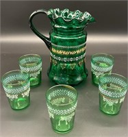Antique Victorian Emerald Hp Water Set