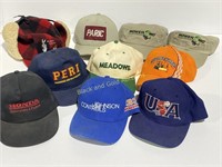 Group of advertising snapback caps