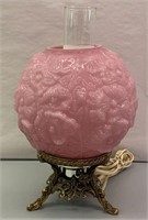 Brass Table Lamp With Pink Floral Globe