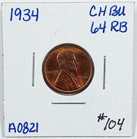 1934  Lincoln Cent   BU-64 RB