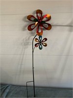 4' double flower wind spinner yard ornament