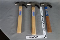 Three (3) NOS Blue Grass claw hammers