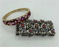 Lot of 2 Glitzy Rhinestone Flower Bracelets