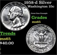 1958-d Washington Quarter Silver 25c Grades GEM Un