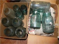 2 Boxes  of Blue/Green Mason Jars