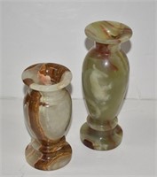 Carved Green and Marbled Onyx Vases