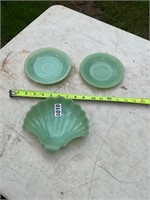 3- jadite saucers and shell - Fireking