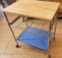 Rolling Wire Cart with Solid wood top 16x23x26