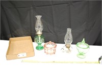 Oil Lamps & Colored Candy Dishes