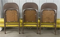 (F) 3 Brown Folding Steel Chairs. 31 x 18 x 19