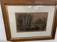 ANTIQUE FRAMED LITHOGRAPH SIGNED - 38 X 30 “