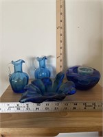 Cobalt Blur Glass Lot - Vases, Candle Holder,