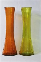 2pcs Mid Century Modern Large 18" Art Glass Vases