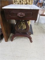 ANTIQUE MAHOGANY MARBLE TOP LYRE BASE PARLOR