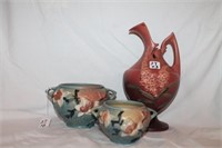 3pc Roseville Magnolia Pottery 665-3, 665-4