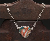 Spiny Oyster Turquoise Heart Pendant Necklace 12.8