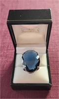 BIG Sterling Silver Blue Oval Cocktail Ring SZ 7