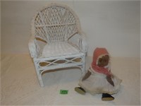 Old Rubber Doll, Wicker Doll Chair