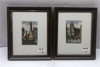 Pair of signed pictures of town halls