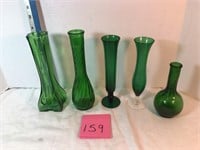 5 green vases