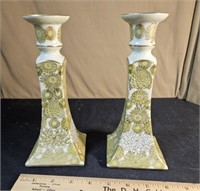 Pair porcelain candlesticks,  Nippon?