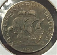 1937, Portugal five escudos coin