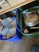 2 totes plastic bowls, pots, and pans and more