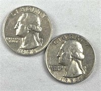 (2) 1958-D Washington Silver Quarters, US 25c