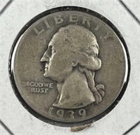 1939-D Washington Silver Quarter, US 25c